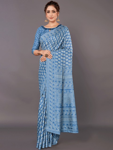 

KALINI Blue & White Silk Blend Saree