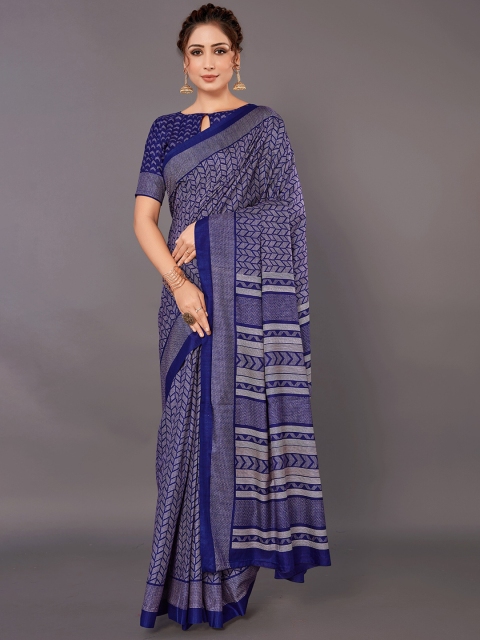 

KALINI Navy Blue & White Silk Blend Saree