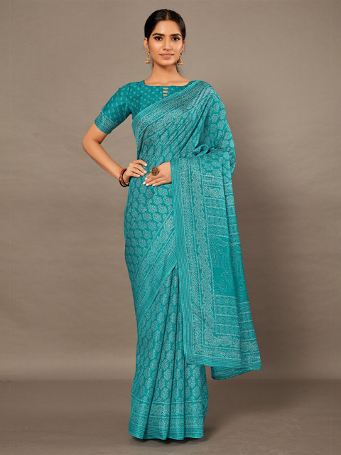 

KALINI Sea Green & White Silk Blend Khadi Saree