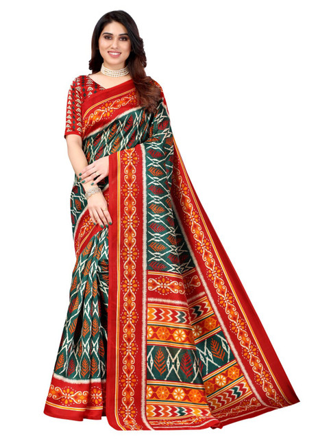 

KALINI Green & Red Ethnic Motifs Art Silk Saree