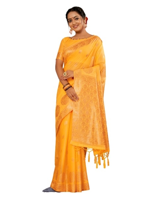 

KALINI Yellow & Gold-Toned Woven Design Zari Silk Cotton Saree