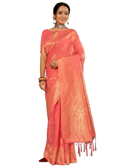 

KALINI Pink & Gold-Toned Woven Design Silk Cotton Saree