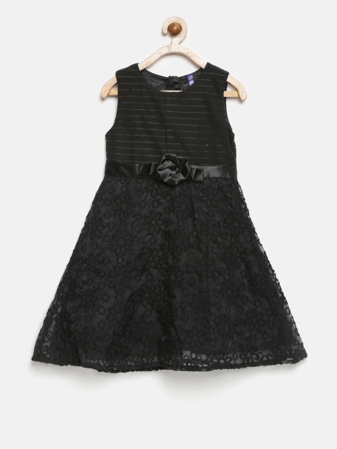 

YK Girls Black Self Design Fit & Flare Dress