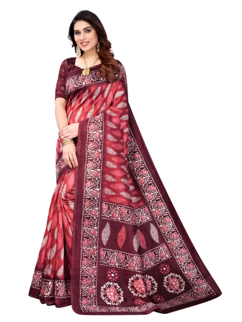 

KALINI Pink & Maroon Ethnic Motifs Art Silk Saree