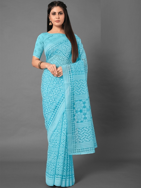 

KALINI Blue Printed Brasso Saree