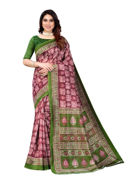 

KALINI Magenta & Green Batik Art Silk Saree