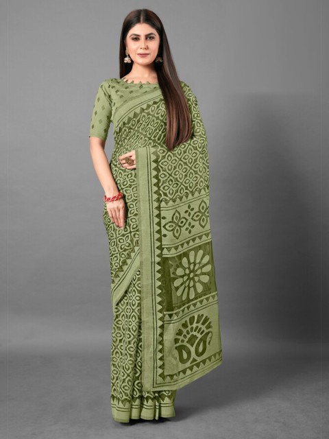

KALINI Green Printed Brasso Saree