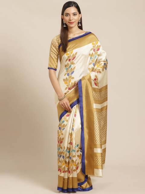 

KALINI Beige & Blue Floral Zari Silk Blend Saree