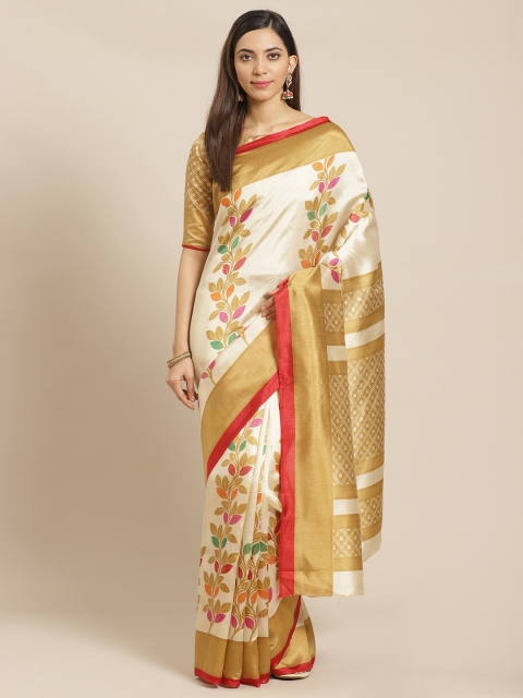 

KALINI Beige & White Floral Silk Blend Saree