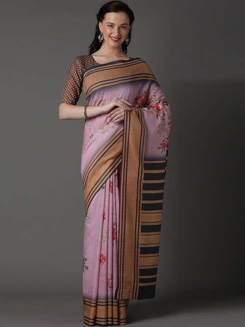 

KALINI Pink & Red Floral Printed Saree