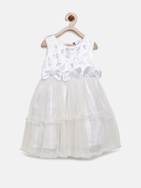 

YK Girls White Self Design Fit and Flare Dress