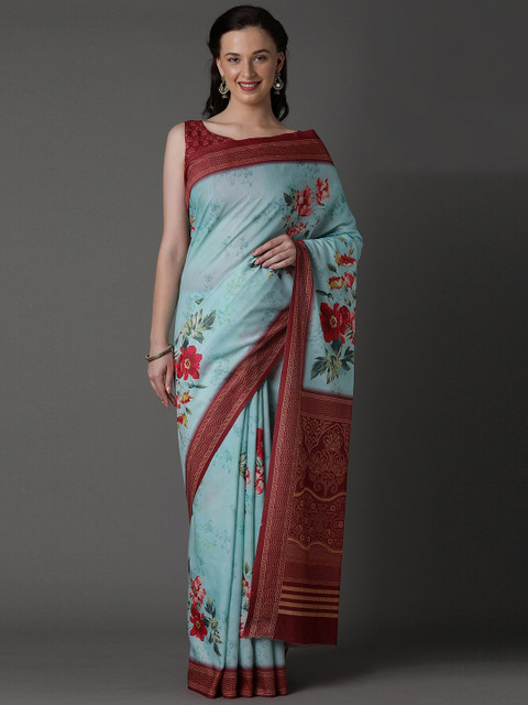 

KALINI Blue & Red Floral Saree