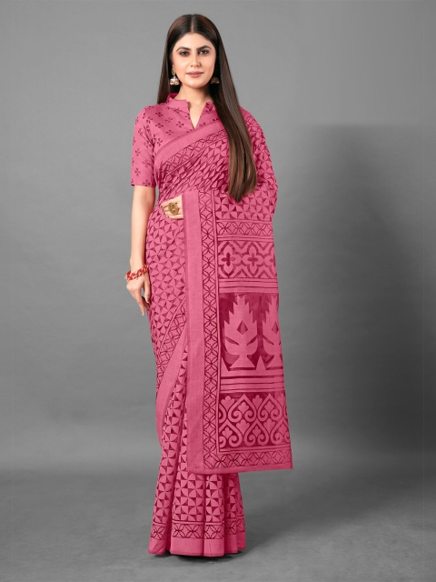 

KALINI Magenta Ethnic Motifs Brasso Saree