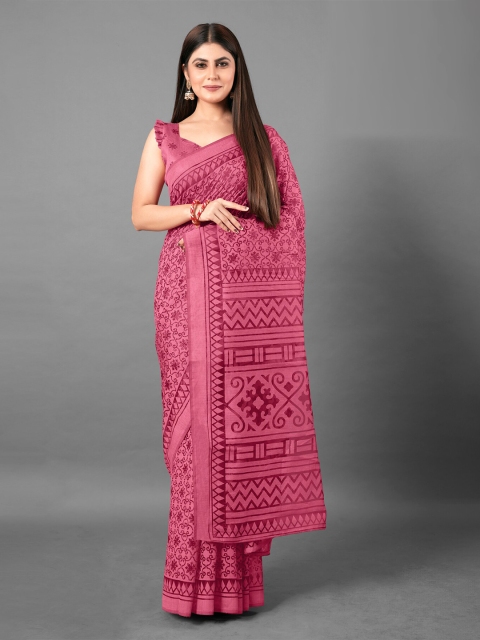 

KALINI Magenta Ethnic Motifs Brasso Saree