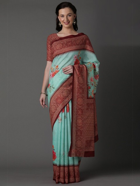 

KALINI Sea Green & Maroon Floral Printed Saree