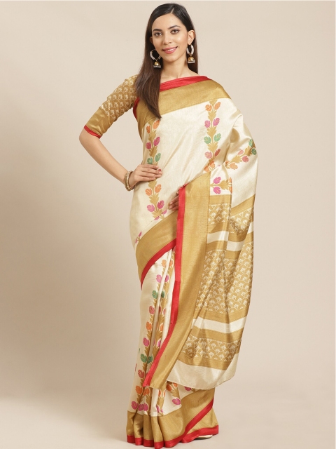 

KALINI Beige & Gold-Toned Floral Silk Blend Saree