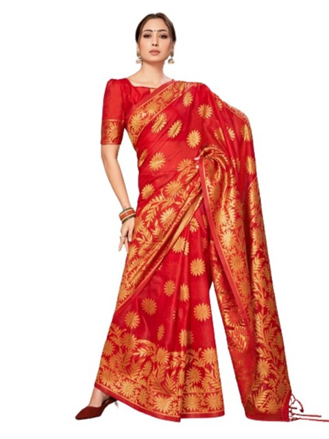 

KALINI Red & Gold-Toned Ethnic Motifs Silk Cotton Saree