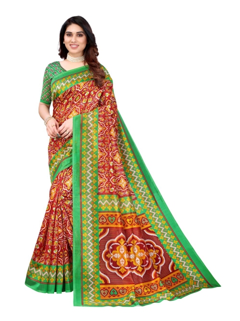 

KALINI Red & Green Ethnic Motifs Art Silk Saree