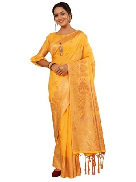 

KALINI Yellow & Gold-Toned Woven Design Silk Cotton Saree