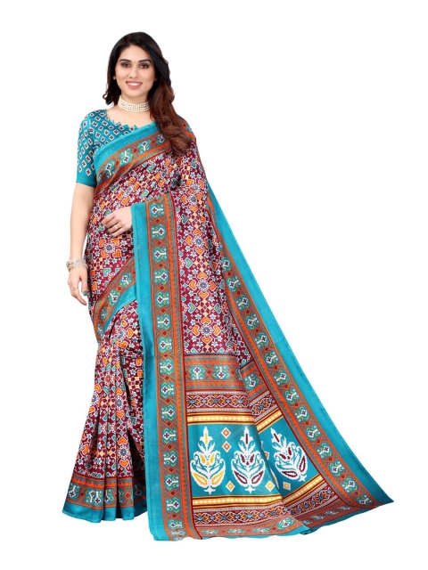 

KALINI Maroon & Blue Printed Lichi Silk Saree