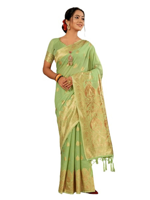 

KALINI Gold & Olive Woven Design Saree
