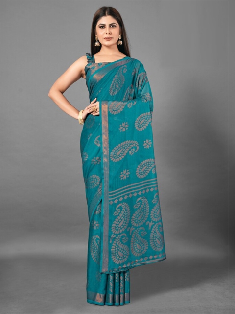 

KALINI Sea Green & Copper-Toned Woven Design Brasso Saree