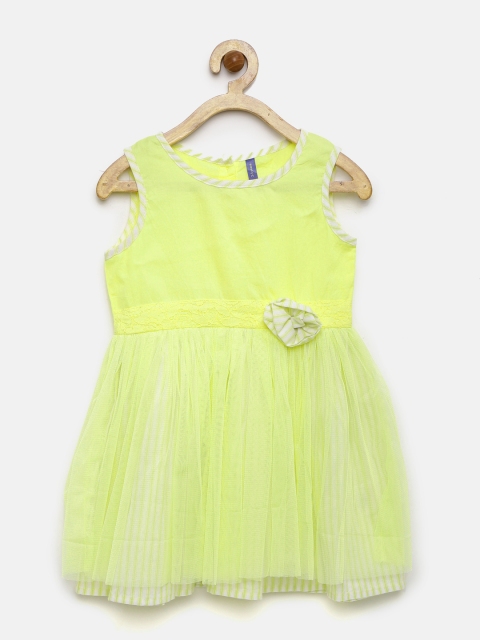 

YK Girls Yellow Solid Fit and Flare Dress
