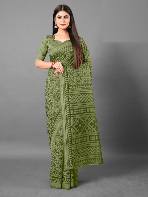 

KALINI Green Geometric Printed Brasso Saree