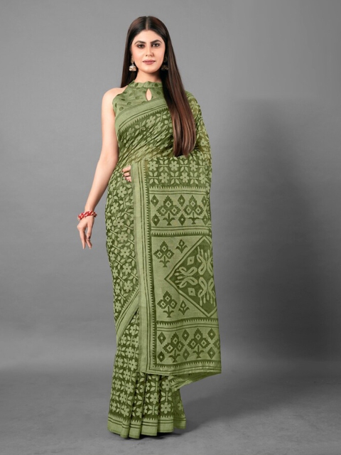 

KALINI Green Floral Printed Brasso Saree
