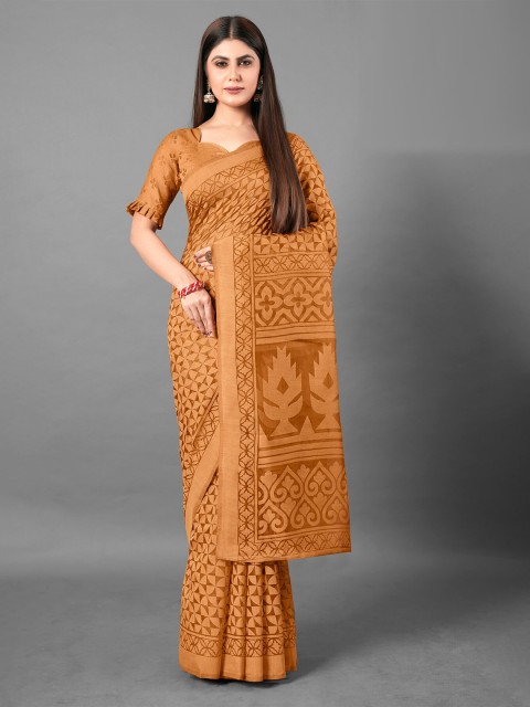 

KALINI Mustard Brasso Geometric Printed Saree