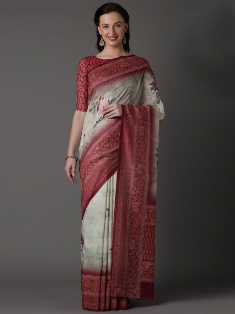 

KALINI Green & Maroon Floral Silk Blend Saree