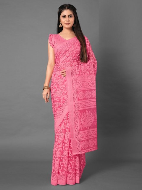 

KALINI Pink Floral Printed Brasso Saree