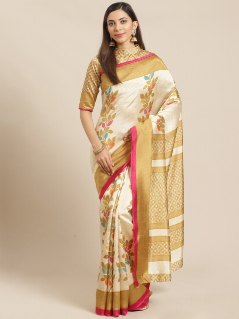 

KALINI Beige & Gold-Toned Floral Saree