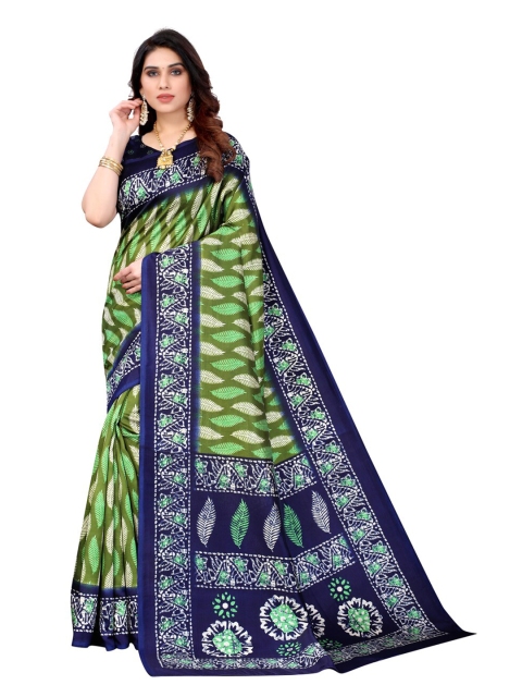 

KALINI Green & Navy Blue Ethnic Motifs Art Silk Saree