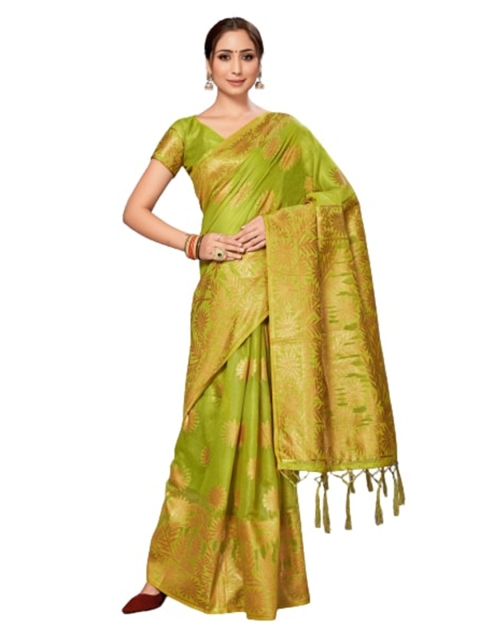 

KALINI Green & Gold-Toned Woven Design Silk Cotton Saree