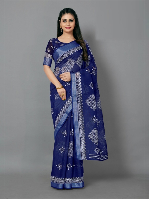

KALINI Women Navy Blue Geometric Print Saree