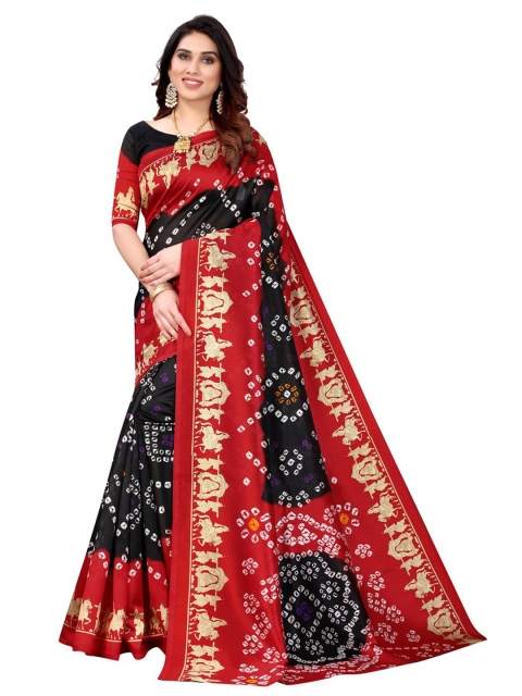 

KALINI Red & Black Bandhani Art Silk Saree
