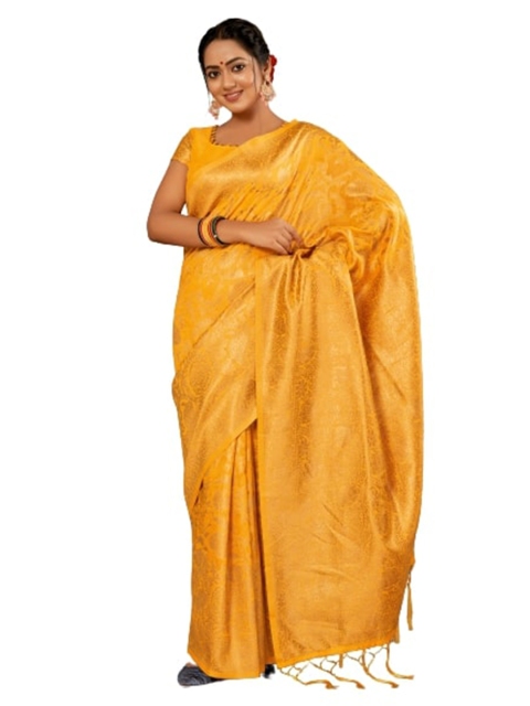 

KALINI Yellow & Golden Ethnic Motifs Silk Cotton Saree