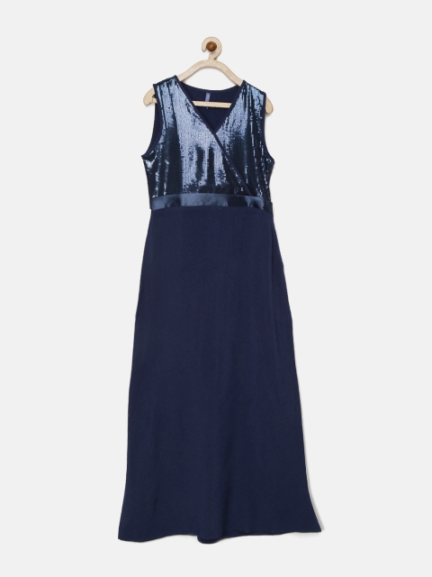 

YK Girls Blue Embellished Maxi Dress