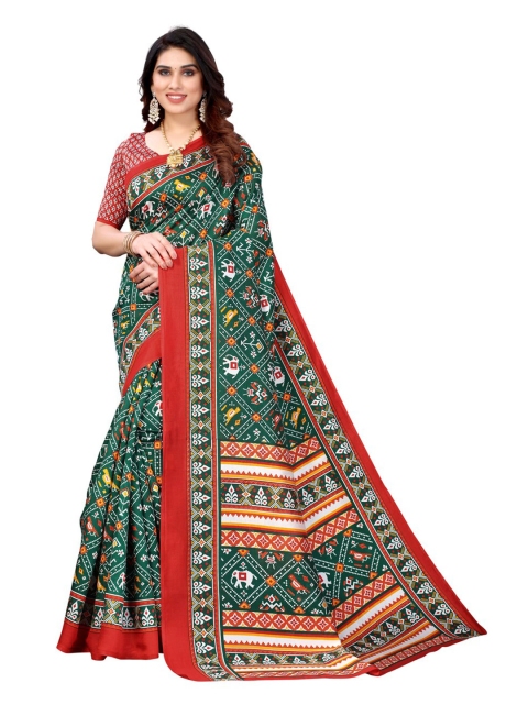 

KALINI Green & Red Kalamkari Art Silk Saree