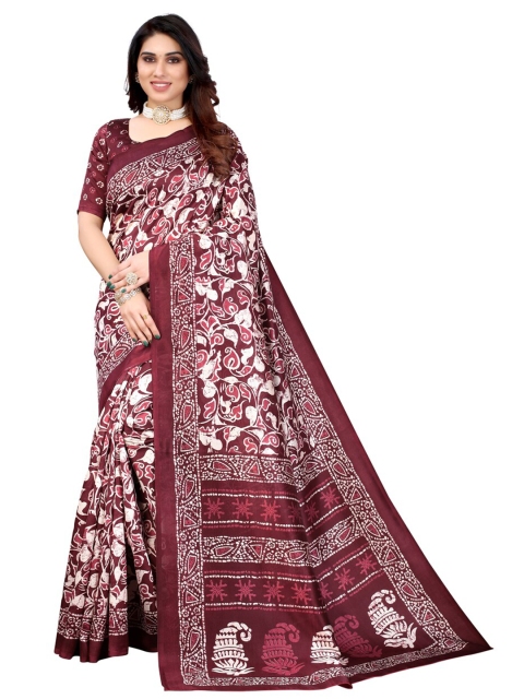 

KALINI Maroon & White Batik Art Silk Saree