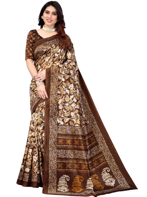

KALINI Brown & Off White Batik Art Silk Saree