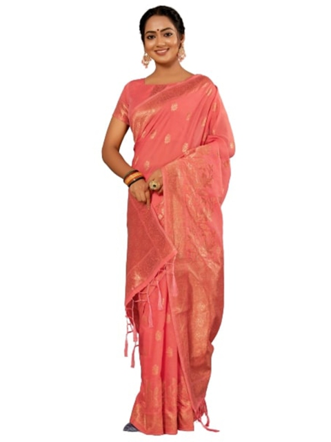 

KALINI Pink & Gold-Toned Woven Design Silk Cotton Saree