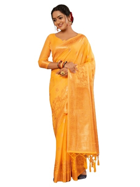 

KALINI Yellow & Golden Ethnic Motifs Silk Cotton Saree