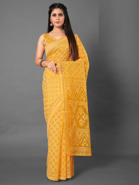 

KALINI Yellow Printed Brasso Saree