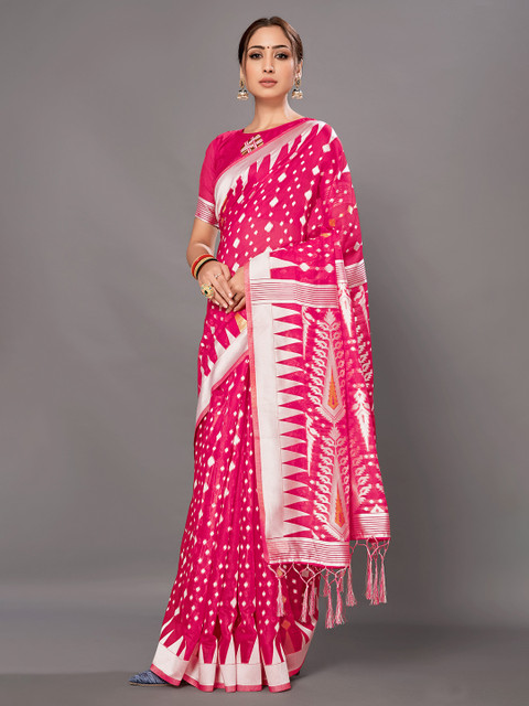

KALINI Magenta & Silver-Coloured Ethnic Motifs Silk Cotton Saree