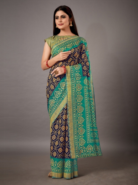 

KALINI Blue & Green Ethnic Motifs Pure Cotton Saree