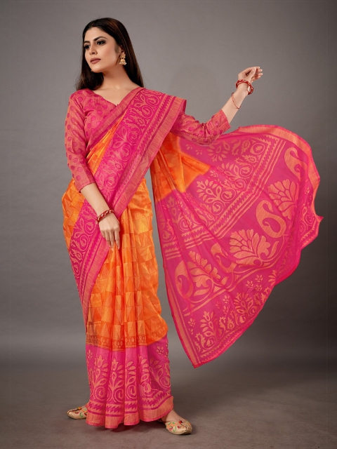 

KALINI Orange & Pink Pure Cotton Saree