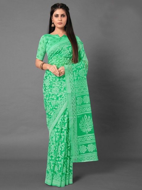 

KALINI Green Floral Woven Design Saree