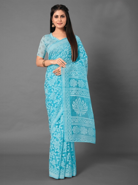 

KALINI Blue Ethnic Motifs Brasso Saree